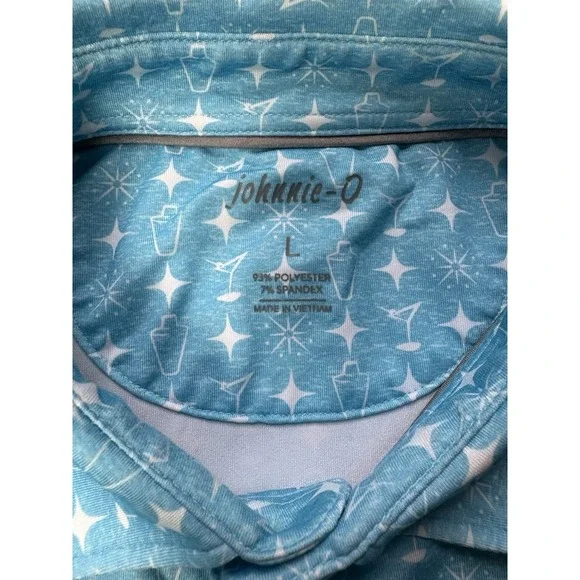 Johnnie O Polo Shirt Mens L Golf Ibiza Blue Martini Shaker Performance Preppy - Picture 3 of 7